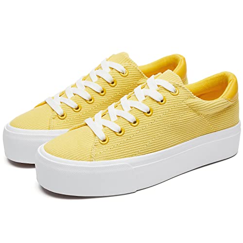 Image of THATXUAOV Womens Platform Sneakers White Tennis Shoes Casual Low Top Fashion Sneakers(Yellow,US5