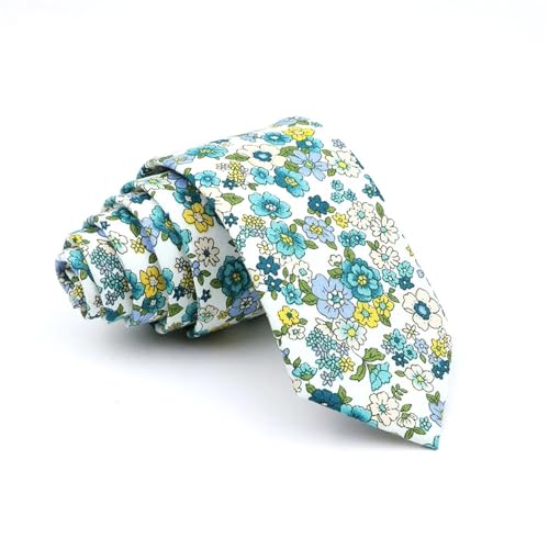 FVDZRFIE Corbata hombre Corbata floral de algodón for hombre, corbata informal ajustada for traje fiesta boda, corbatas con estampado flores rosa, azul y amarillo(15)