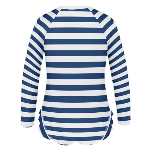 CaTaKu Girls Swimsuit One Piece Rash Guard Blue and White Striped Kids Bathing Suit Long Sleeve UPF 50+ Swimwear 3-12T3