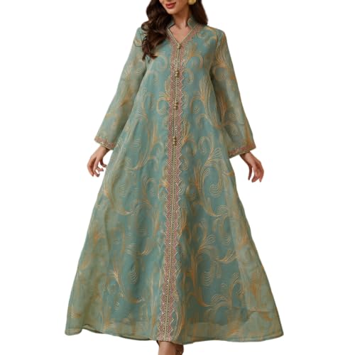 Vestido largo de malla transparente con bordado y abalorios para mujer