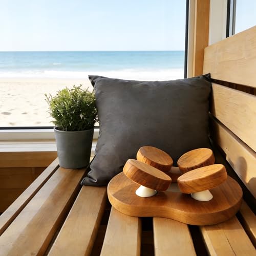 lukar Wooden Sauna Headrest with Rotatable Disc, 4-Point Sauna Pillow - Image 5