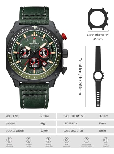 Image of NAVIFORCE NF8057 Square Vintage Military Chronograph Genuine Leather Analog Watch