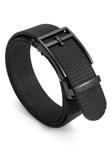 Ratchet Tactical Belt Men, Nylon Web Work Golf Belts with Automatic Slide Buckle, Adjustable Trim to Fit