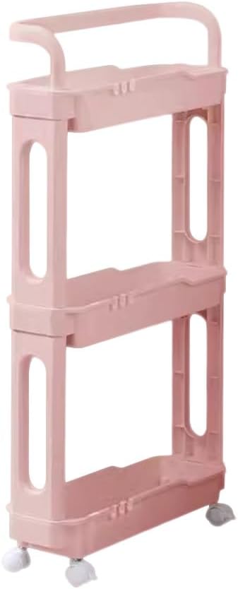 Slim Storage Organizer Cart Kitchen Bathroom Skinny Shelf Organizer, Narrow Shelf Laundry Room Organization Rack for Kitchen Bathroom Small Places Bedroom Entryway Office (Color : Pink 3 Tier)