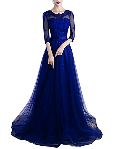 PromCC Womens Half Sleeve Lace Bridesmaid Dress Long Prom Evening Gowns BD137 Royal Blue Custom