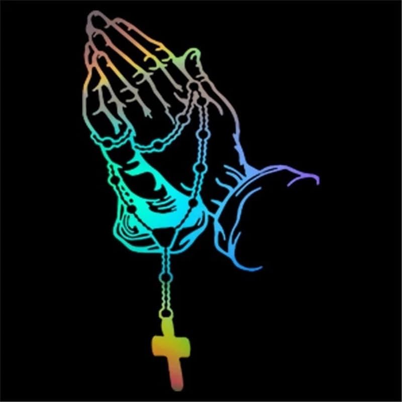 Image of Praying Hand Decal Sticker Religious Bumper Window Window Laptop Rosary Vinyls Sticker Car Styling Decal Praying Hand with Rosary Sticker Decal Coloured(ZS468)