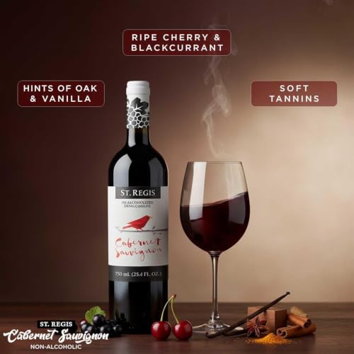 Image of ST. REGIS Non-Alcoholic Cabernet Sauvignon, 25.4 Fl Oz (4 Pack) - Low Calorie, Low Sugar - Fruity & Spicy Rich Flavor from Spain