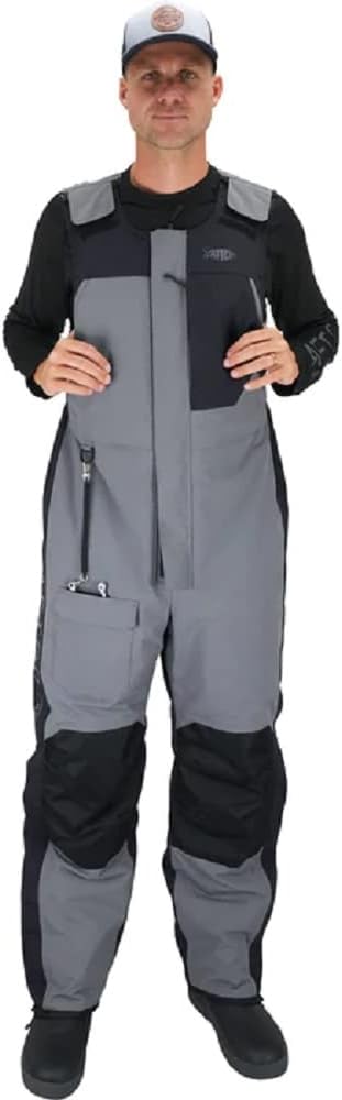 AFTCO Men's Insulated Ice Fishing Bibs, Grey, 30K Waterproof, High Waist, Regular Fit, Knee-high