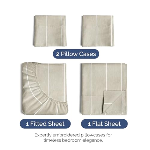 Image of King Size 4 Piece Sheet Set - Ultra Soft & Cooling Sheets - Beige Stripes 4 | Fits 8 Inch to 16 inch Mattress, Wrinkle Free & Fade Resistant with Deep Pockets, Breathable, Comfy Hotel Luxury Bedding