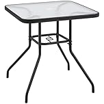 Yaheetech Garden Dining Table with Umbrella Hole, Square Tempered Glass Top Bistro Table with Metal Frame, Outdoor Furniture for Balcony Patio Backyard, 70x70cm, Balcony, Black