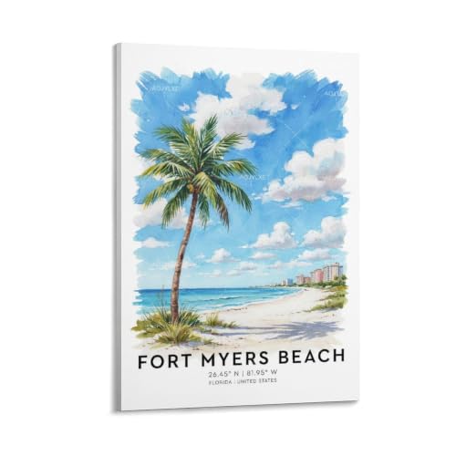 Poster de voyage aquarelle de Fort Myers Beach vintage de 30x45 cm