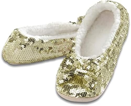 Image of Snoozies Ballerina Bling Metallic Shine Slippers | Sequin House Shoes for Women | Slipper Socks with Grippers | Cute Indoor Footwear