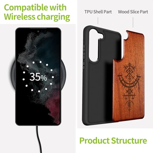 Étui en bois rigide pour Samsung S23 avec gravure artisanale viking