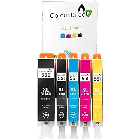 ColourDirect PGI-550XL CLI-551XL Compatible Ink Cartridges for Canon 550 551 XL for Canon Pixma iP7250 MG5650 MX925 MG6450 iX6850 MG5550 MX920 MX725 iP8750 MG6350 MG5450 MG6650 - 5 Pack (1 Set) Cover