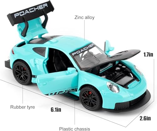 Image of 1:32 Porsche 911 GT3 RS Diecast Model Pull Back Toy Car with Sound & Light Openable Doors Miniature Racing Car for Kids & Collectors Gift for Boys & Adults (Green)
