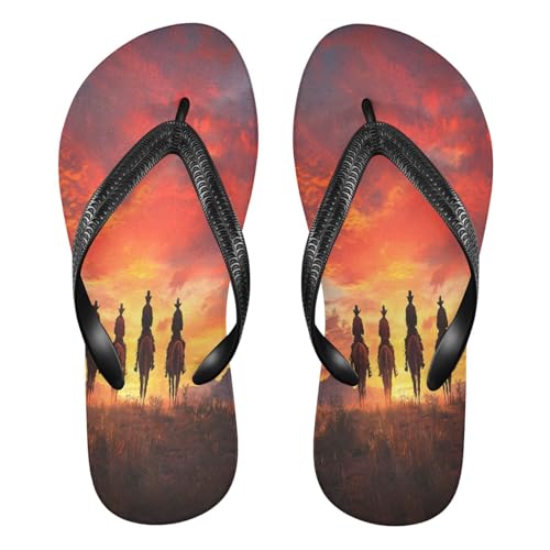 STAYTOP Sunset Cowboy Riding Troop Flip Flops Sandals of Men's & Women's,Sandals Beach Slippers Shower Slides