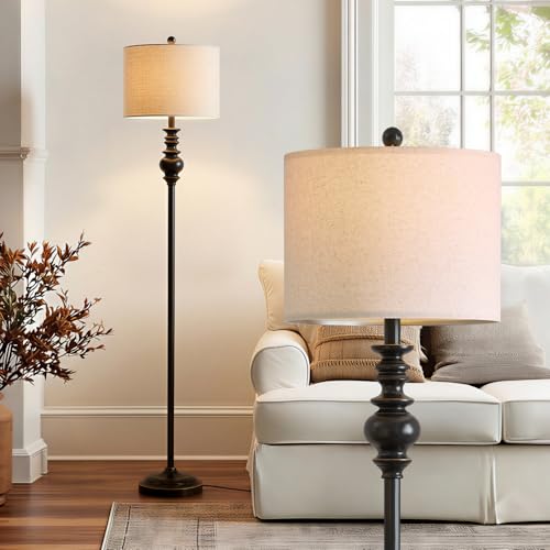 Image of BOBOMOMO 64.25 inch Farmhouse Floor Lamp for Living Room, Tall Antique Black Standing Lamp with Rotary Switch, Mid-Century Modern Reading Lamp for Bedroom & Office, Minimalist Home Decor Corner Lamp