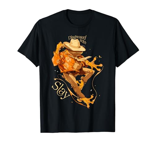 Vintage Retro Funny Frog Diagnosticado Con Slay Cowboy Dance Camiseta
