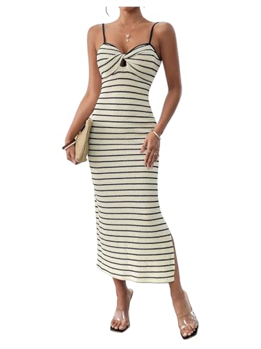 GORGLITTER Women's Crochet Striped Bodycon Maxi...