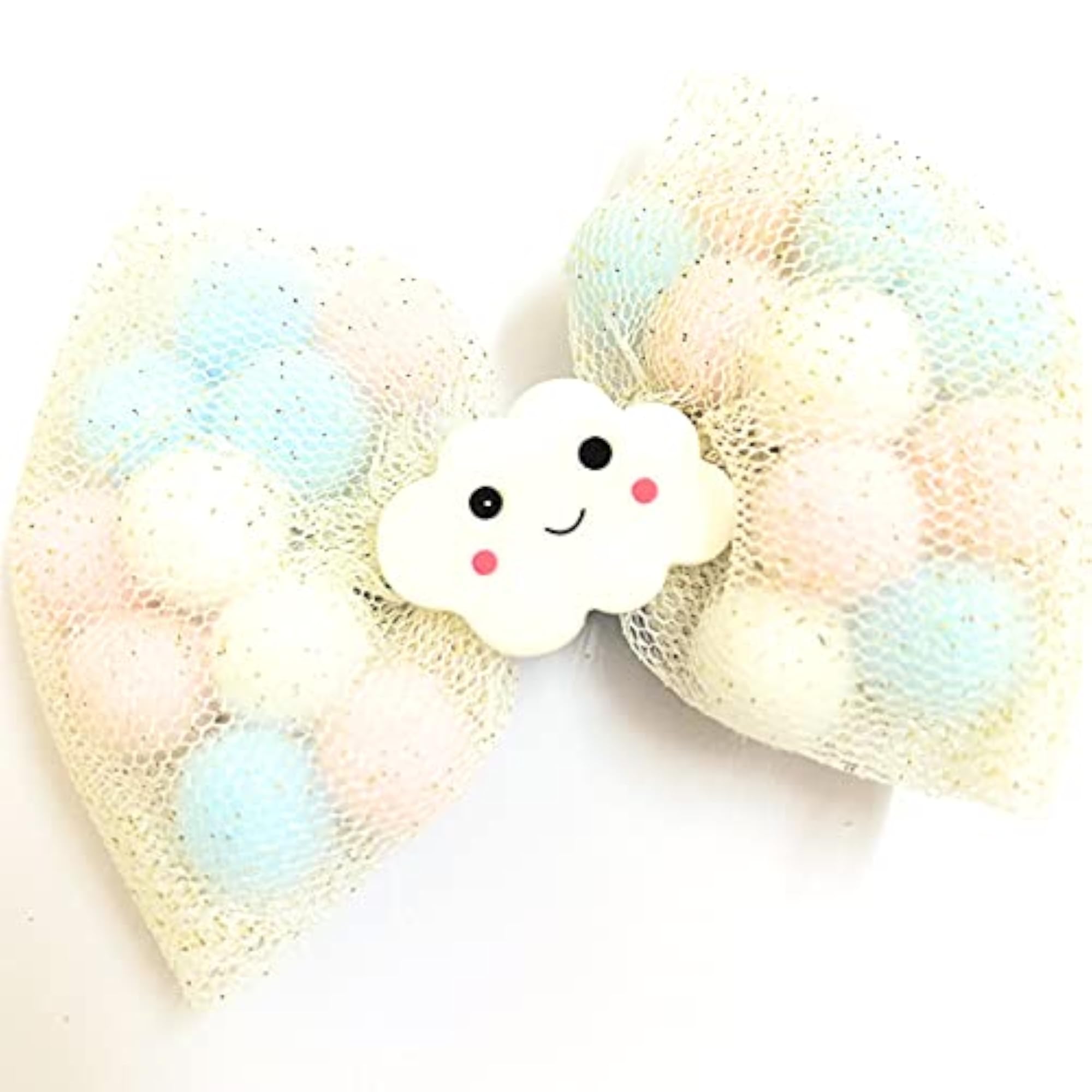 Girls' Colorful Pompom Shimmery Alligator Clip Bow, Gift