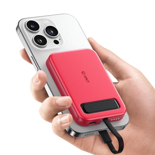 EMNT Powerbank 5200 mAh Mini batteria esterna compatta Power Bank piccola ma forte con cavo integrato, appositamente progettata per iPhone, rosso