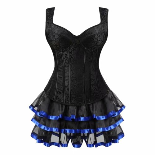 tewoeu Vestido de corsé con corpiño y falda, conjunto de tutú para mujer, disfraz vasco de talla grande para Halloween (negro y azul, XL)
