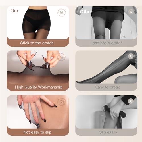 Yilanmy Run Resistant Control Top Pantyhose 15D High Waist Sheer Tights With Reinforced Toes4