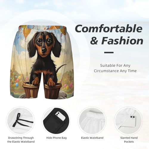 Men's Swim Trunks Quick Dry Board Shorts Dachshund Hot Air Balloon Beach Shorts with Pocket Bathing Suits for Men4