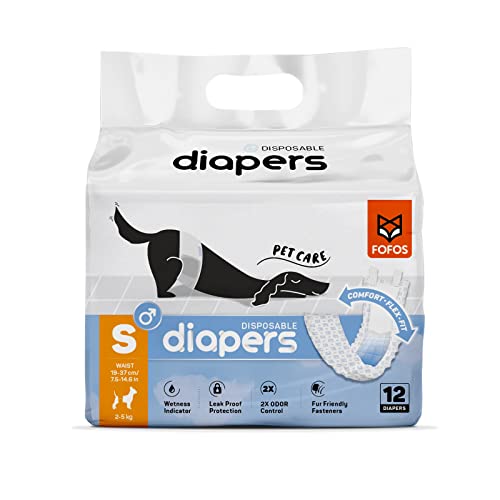 Image of BarkButler x FOFOS Diaper Male Dog S - Dog Diapers Male, Dog Diapers Male Small (Waist Size 19-37 cm, 12pcs) - White