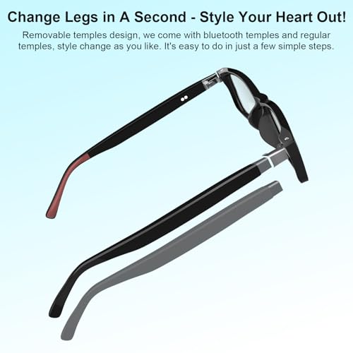 Image of GenXenon Smart Glasses for Men Women, Blue Light Blocking Bluetooth Glasses with Removable Temples, Remote Shooting, Open-Ear Design, 24.4g Music Eyewear for Driving /Working /Gaming