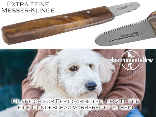 Trimmmesser für die Ohren Hunde und Katze mit sehr feiner Zahnung. Für Stehohren Kopf Pfoten Fellpflege. Kleine Ausführung Fellmesser Hundeschere Messer Kamm