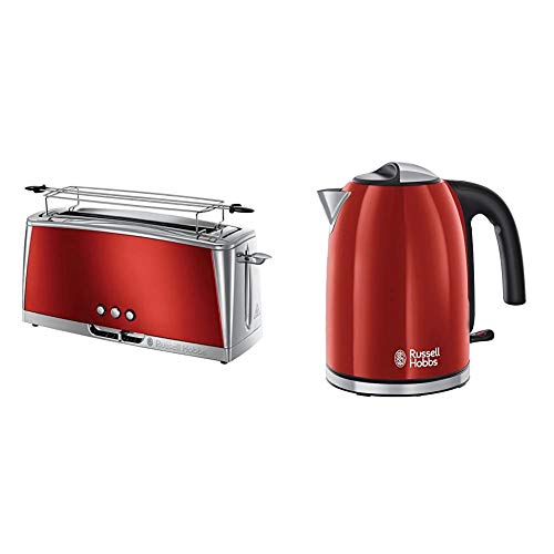Russell Hobbs Langschlitz Toaster Luna rot, extra breite 1 Langschlitzkammer, 6 einstellbare Bräunungsstufen + Auftau…