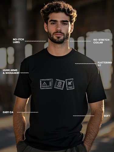 Image of Nobero 100% Cotton T Shirts for Men Stylish | Regular Fit | Graphic Printed T Shirts for Men 180 GSM Combed Cotton | Round Neck Half Sleeve