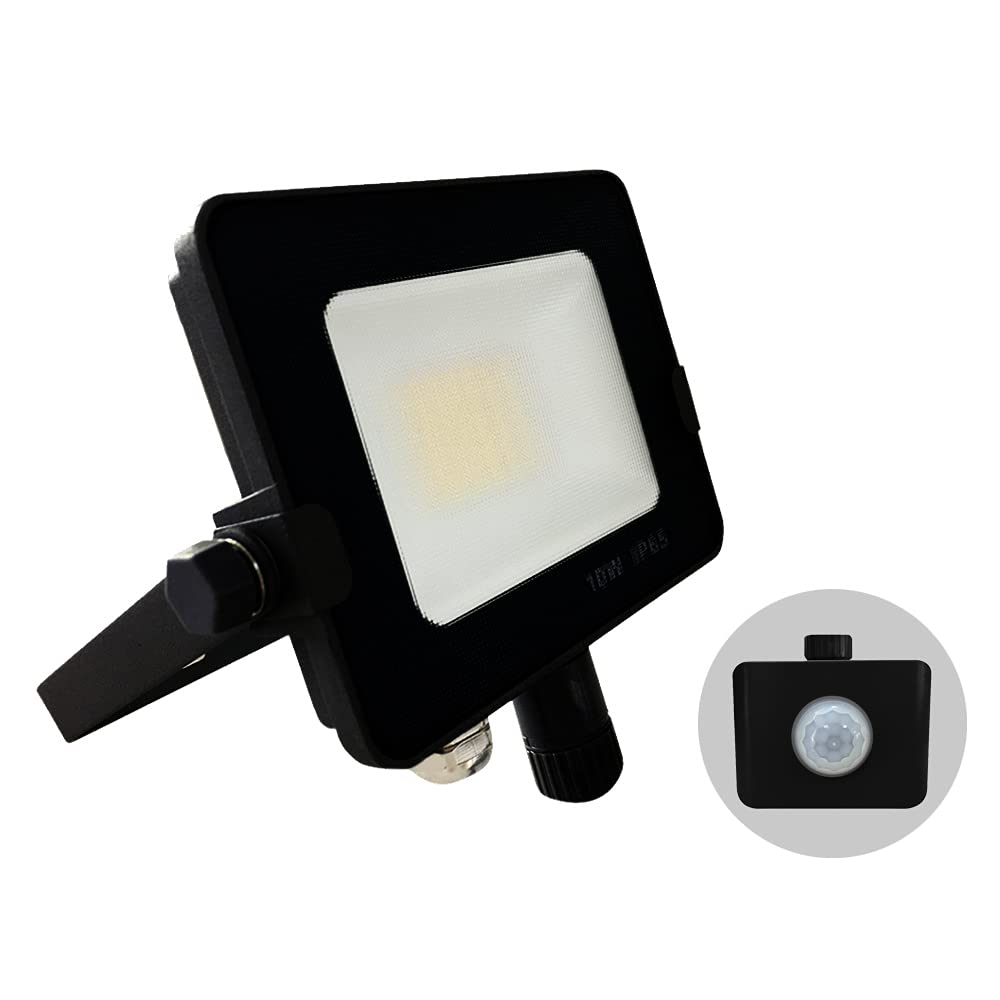 G.w.s Cool White (6000K) G.w.s® Infinity 10W 900-1000Lms, Black Casing Outdoor Ip65 Waterproof Led Floodlight With Pir Motion Sensor, Energy Saving Security Light
