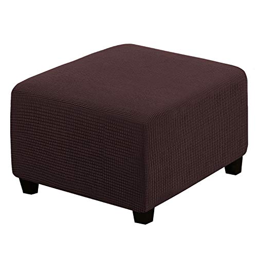 Image of H.VERSAILTEX Square Ottoman Covers Ottoman Slipcovers Folding Storage Stool Furniture Protector Form Fit with Elastic Bottom, Stretch High Spandex Small Checks Jacquard Fabric(Large,Chocolate)
