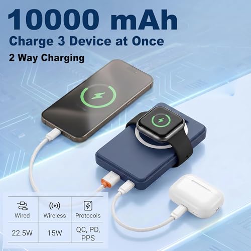 Image of Energizer 22.5W Fast Charging Wireless Power Bank 10000mAh, 15W Qi Wireless, USB-C PD + QC Output, Compact Portable Charger for iPhone, Samsung, Android | Travel Friendly | 1 Yr Warranty | Blue