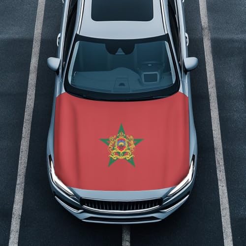 Image of Car Hood Cover Morocco Flag Print Car Hood Protector Waterproof Universal Automotive Exterior Accessories Patriotic Decorations for Compact Vehicles Sedans Trucks SUVs for Sports Events