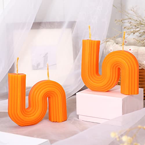 Tondiamo 2 Pcs Twist Candle Aesthetic Candles Cool S Shape Minimalist Geometric Shaped Soy Wax Scented Art Decorative Handmade For Wedding Birthday Christmas Gift (Orange) #TOP2
