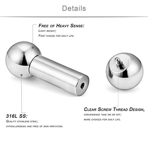 Scerring 2Pcs 4G Pa Ring Straight Barbell Internally Threaded Monster Screwball Rings 316L Surgical Steel Pierced Body Jewelry Bar Length 12Mm 16Mm #TOP1