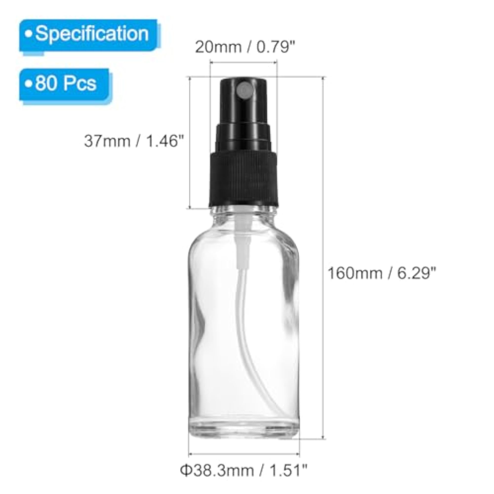 2oz Glass Spray Bottles, 80pcs Nozzle Leak Proof
