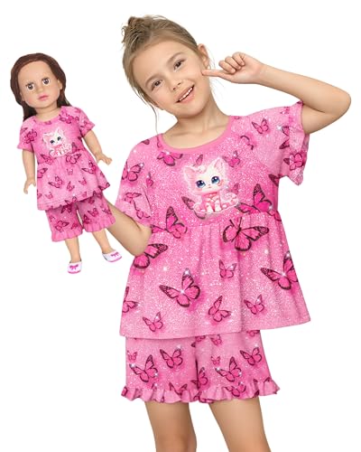 Image of LQSZ Matching Girls & Doll Pajamas Set for Toddler Girls Short Sleeves Cute Outfit Sleepwear