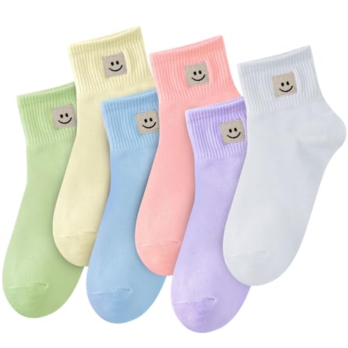 COZYOFFI Women Ankle Socks Cute: 6 Pairs Funny Smile Face Gifts Socks - Cotton Sock for Low Cut Shoes