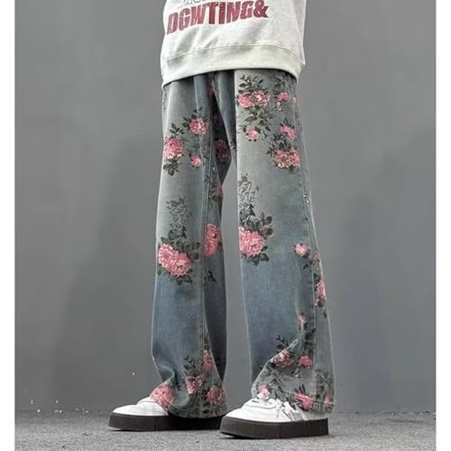 Baggy Jeans Men Vintage Y2k Floral Jeans Loose Fit Flower Print Oversize Streetwear Wide Leg Denim Pants2