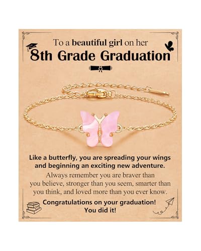 Image of Kindergarten /5th Grade /8th Grade Graduation Gifts, Adjustable Pink Butterfly Bracelet