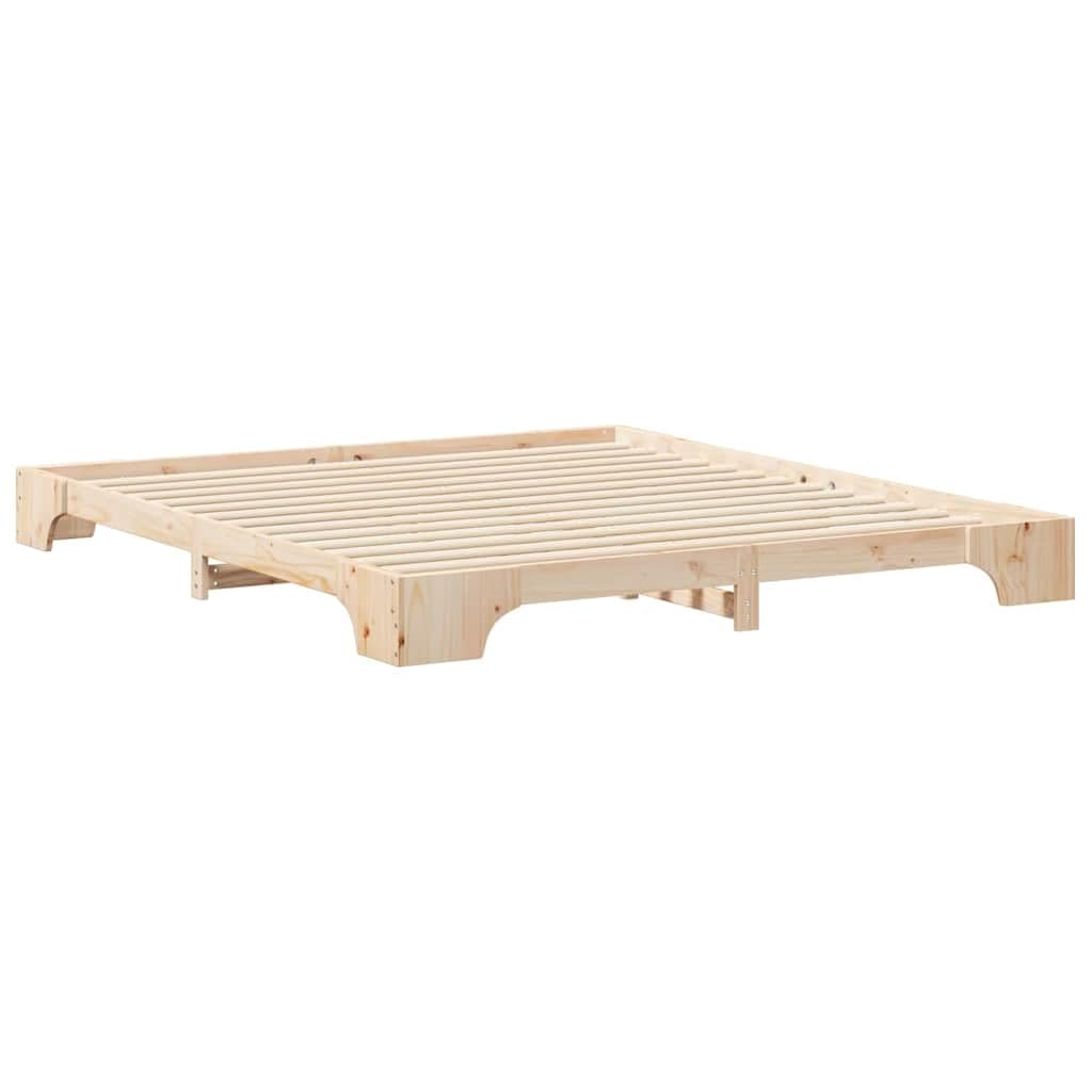 Marco de Cama en el Suelo de Madera Maciza de Pino Marrón Estructura de Perfil Bajo para Dormitorio Moderno Minimalista Ensamblaje Sencillo y Diseño Espacioso para Máximo