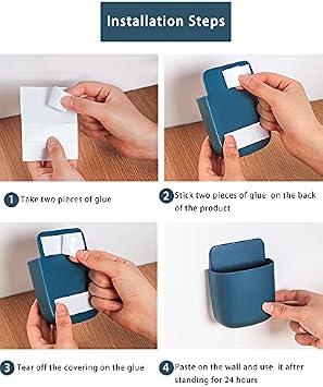 3 Pack Remote Control Holder Wall Mount Holders Hole-Free Phone Charging Organizer Pen Storage Containers For Home Office School Supply Storage (Blue)
