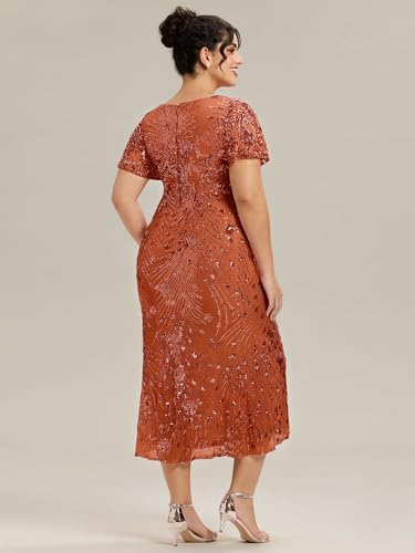 Image of Ever-Pretty Plus Women's Sequin V Neck Plus Size Prom Dress Mermaid Formal Cocktail Evening Dresses for Curvy Women