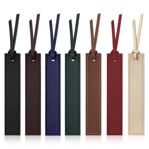 kdafio 7 Pcs Leather Bookmark, Classic Stitched Bookmark with Leather Rope, Bookmarks for Men, Handmade Stitched Book Marks Page Markers for Book Reader Teachers Students School Office