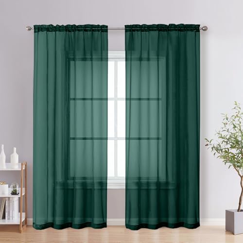 Image of OVZME Hunter Green Sheer Curtains 72 Inches Long 2 Panels - Soft Light Filtering Window Sheer Panels for Living Room /Bedroom, Top Dual Rod Pocket, 1 Pair, Each 42Wx72L Inches