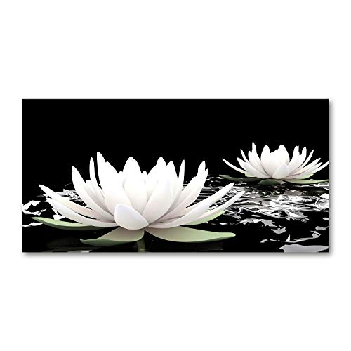 Dosseret en verre 120x60 cm blanc nénuphars pour fond de hotte